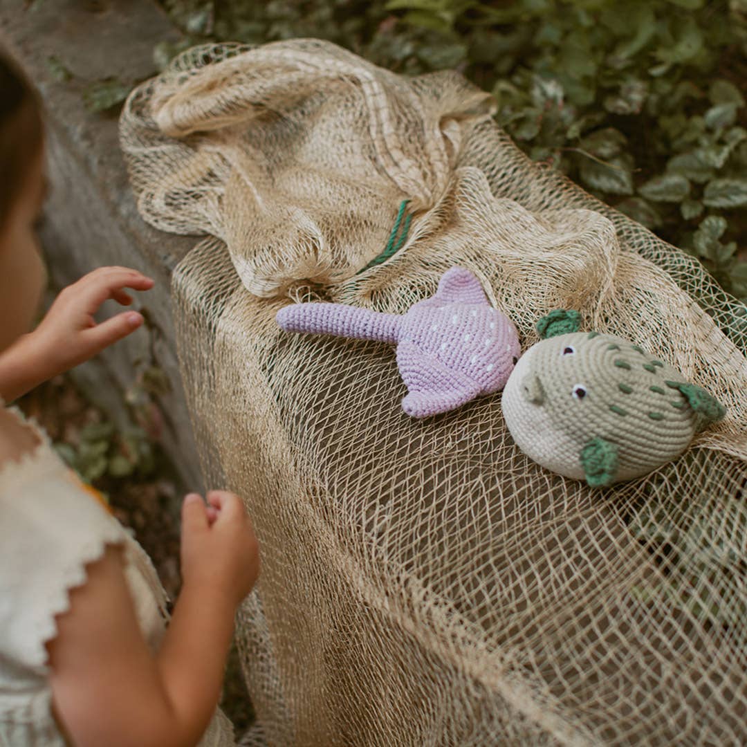 Stingray soft plush toy with squeaker, flat ocean ray design with soft wings, sold by stitch + tail