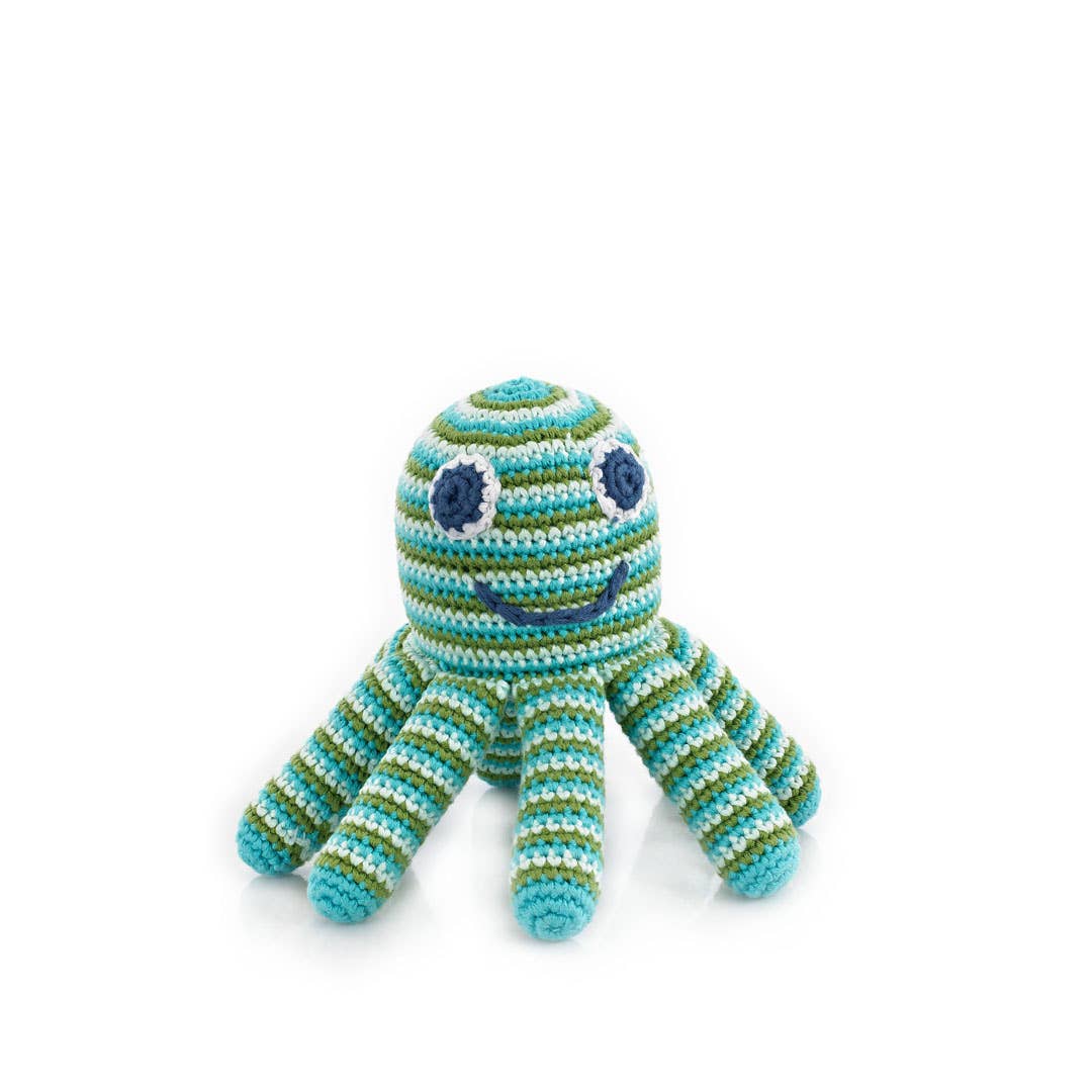 Octopus soft plush toy with squeaker, green octopus design with soft tentacles, sold by stitch + tail
