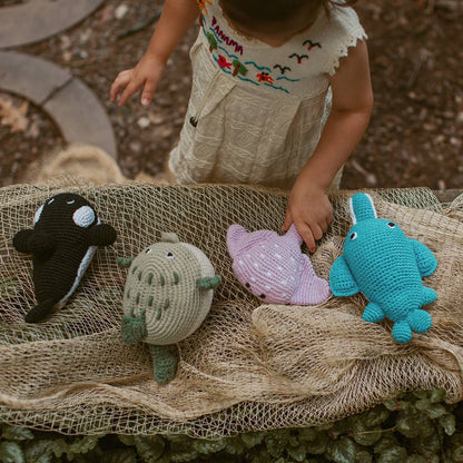 Stingray soft plush toy with squeaker, flat ocean ray design with soft wings, sold by stitch + tail