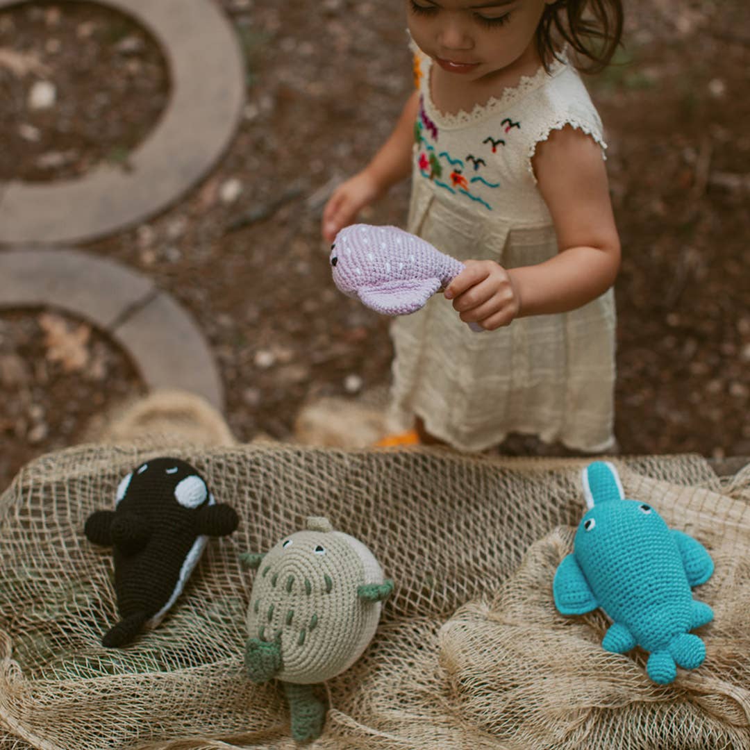 Stingray soft plush toy with squeaker, flat ocean ray design with soft wings, sold by stitch + tail