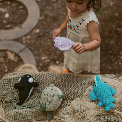 Stingray soft plush toy with squeaker, flat ocean ray design with soft wings, sold by stitch + tail