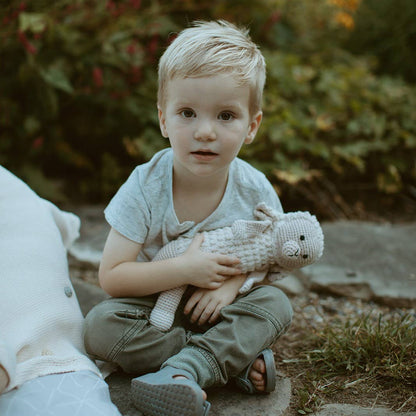 Lamb soft plush toy with squeaker, fluffy sheep design with soft wool texture, sold by stitch + tail