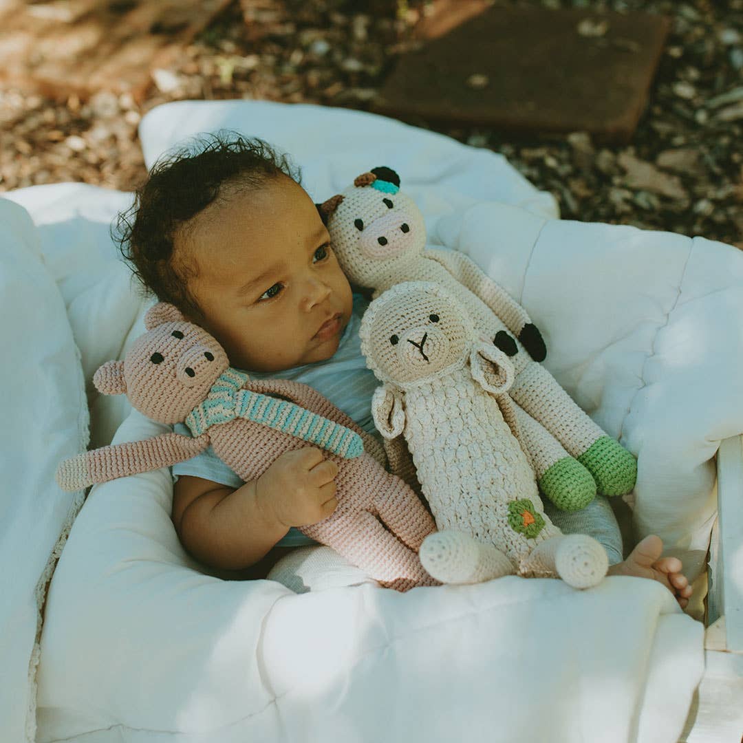Lamb soft plush toy with squeaker, fluffy sheep design with soft wool texture, sold by stitch + tail