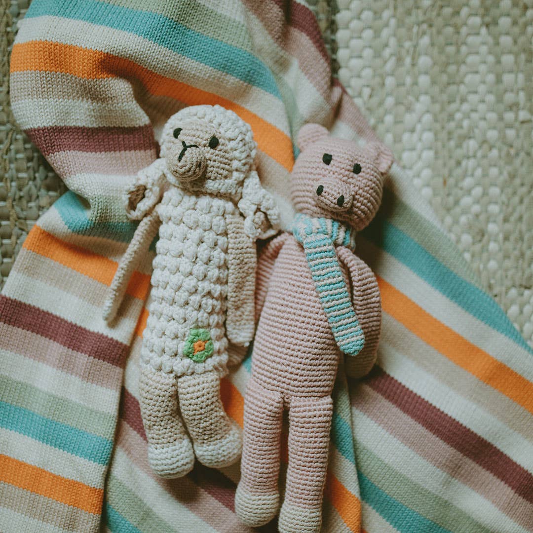 Lamb soft plush toy with squeaker, fluffy sheep design with soft wool texture, sold by stitch + tail