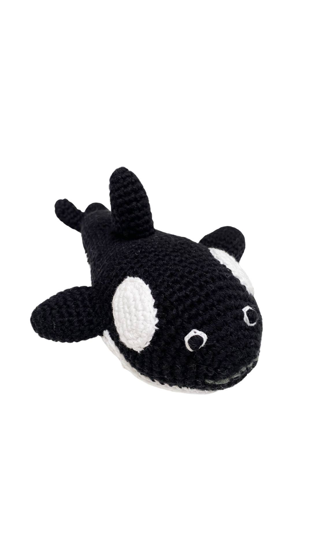 Orca soft plush toy with squeaker, black and white whale design, sold by stitch + tail