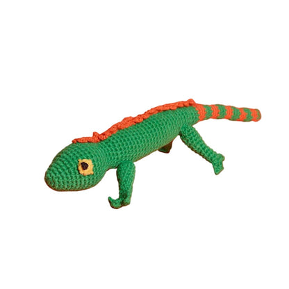 Lizard soft plush toy with squeaker, long reptile body design for dog play, sold by stitch + tail