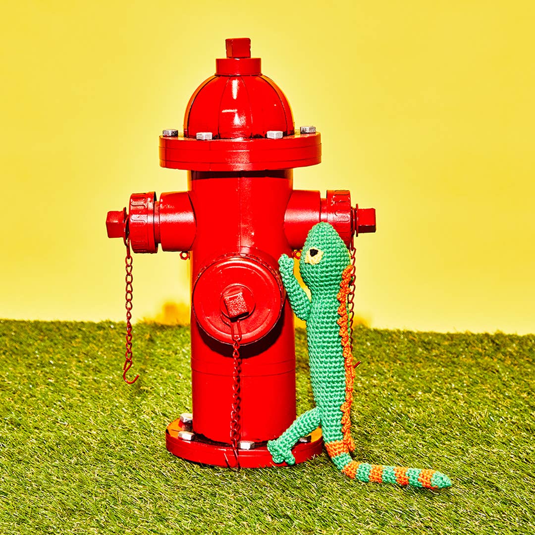Lizard soft plush toy with squeaker, long reptile body design for dog play, sold by stitch + tail