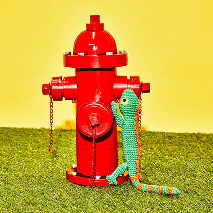 Lizard soft plush toy with squeaker, long reptile body design for dog play, sold by stitch + tail